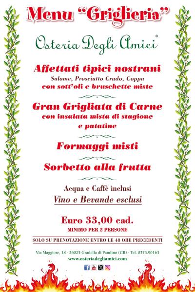 Menu Griglieria 2025 